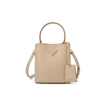 PRADA Panier Cow Leather Shoulder Bag, Crossbody Bag, Handbag Trumpets Women's Beige Camel