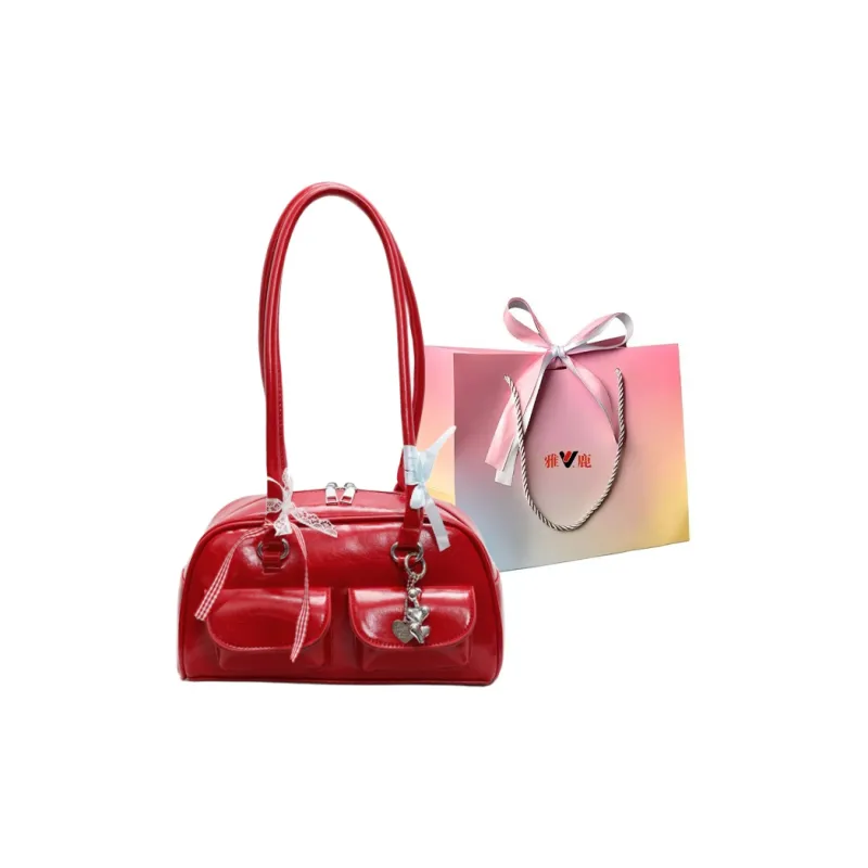 Yalu PU Bowling Bag, Shoulder Bag Women's Black/Ecru/Burgundy/Blue/Pink-14