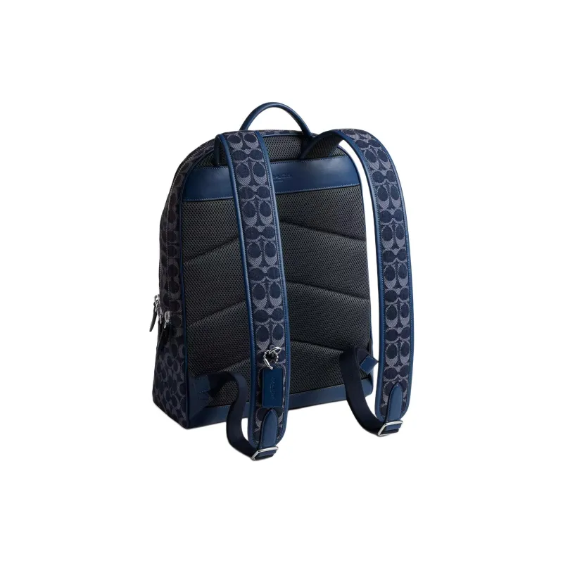 COACH Charter Denim With Calfskin Backpack Large Size Men's Dark Blue-1