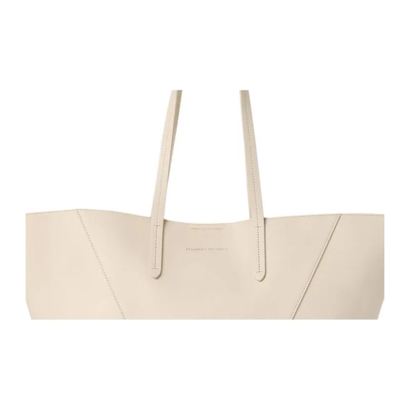 Brunello Cucinelli Calfskin Tote Bag Shopping Bag Shoulder Bags Women's Ivory-4