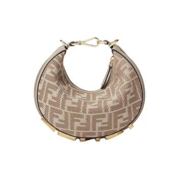 FENDI Fendigraphy Fabric Crescent Bag One Shoulder Handbag Mini Women's Gray