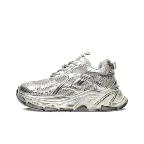 CHIKOKU Mecha Cushioning Anti Slip And Wear Resistant Breathable gorgeous Low Top Chunky Sneakers Unisex Silver