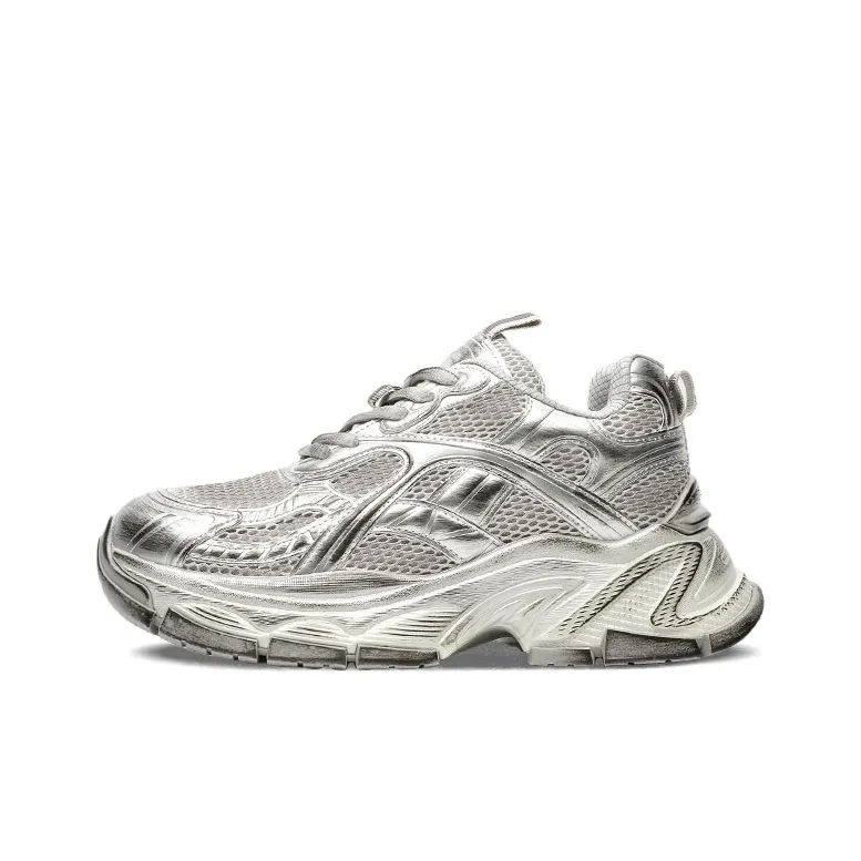 CHIKOKU Mecha Cushioning, Slip Resistant, Abrasion Resistant, Breathable, Support Low Top Chunky Sneakers Unisex Silver-0