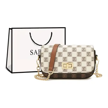 Safiya Synthetic Leather Small Square Bag Shoulder Bag, Crossbody Bag Medium Size Women's Coffee/White
