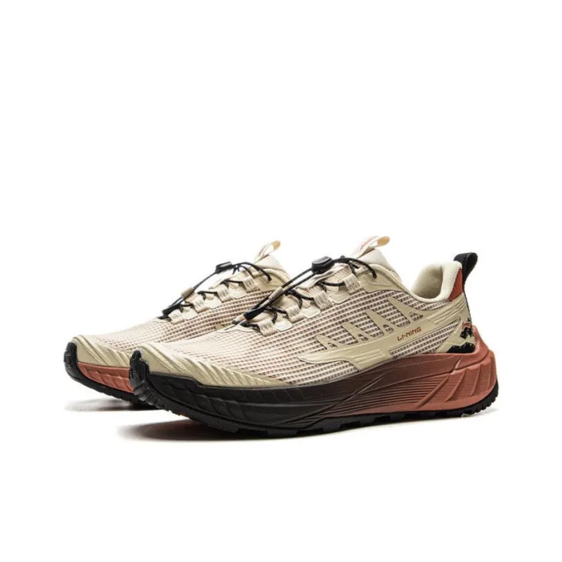 LiNing Anti Slip Wear Resistant Low Top Trekking Shoes Men's Beige Brown-2