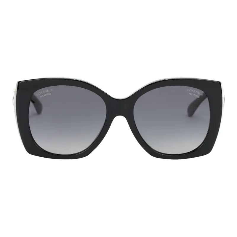 CHANEL Acetate Irregular Shape Sunglasses Women's Black-2