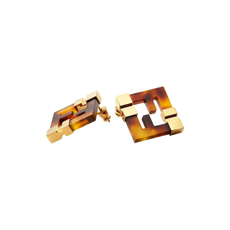 FENDI Bronze Plexiglass Metal Earrings Women's Gold-1