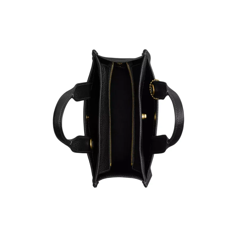 COACH Cargo Litchi Grain Leather Tote Bag, Shopping Bag, Shoulder Bag, Handbag Tubas Women's Brass & Black-4
