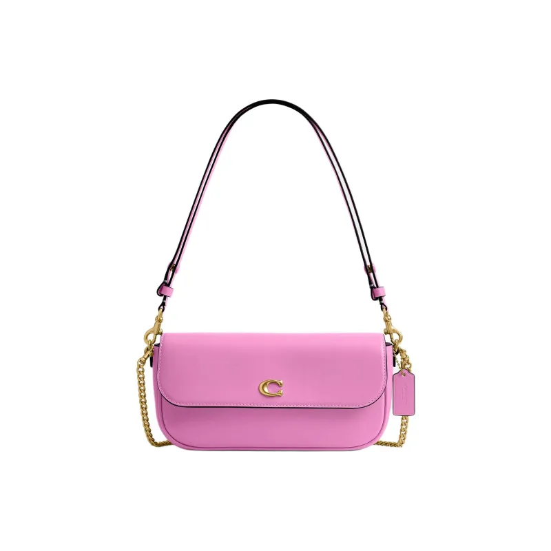COACH Calfskin Crossbody Bag Shoulder Bag Medium Size Women's Brass & Fuchsia-0