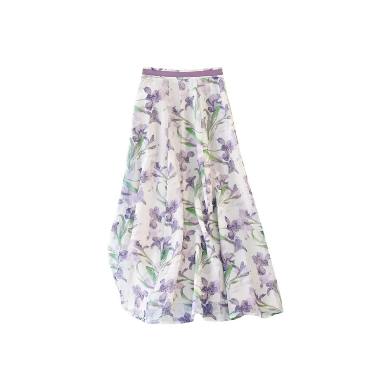 TOUCH Casual Long Skirt Women's Green Purple Multicolor-1