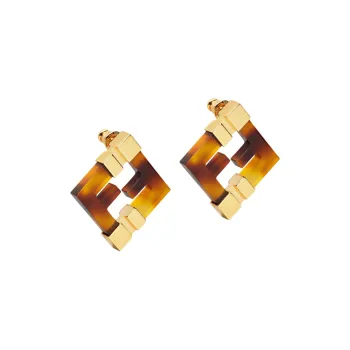 FENDI Bronze Plexiglass Metal Earrings Women's Gold