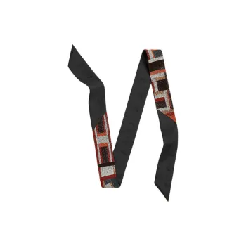 HERMES Silk Glass Beads Silk Scarves Unisex Black