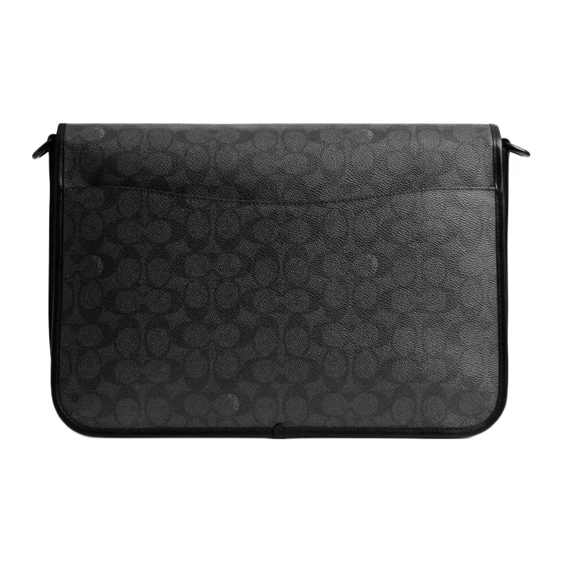 COACH Hitch Coated Canvas With Calfskin Messenger Bag, Shoulder Bag Tubas Men's Charcoal-2