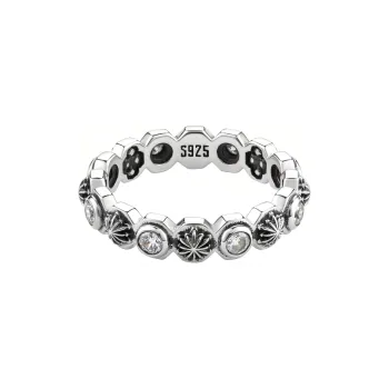 ROCK&RIDE 925 Sterling Silver With White Zircon Inlaid Rings Unisex