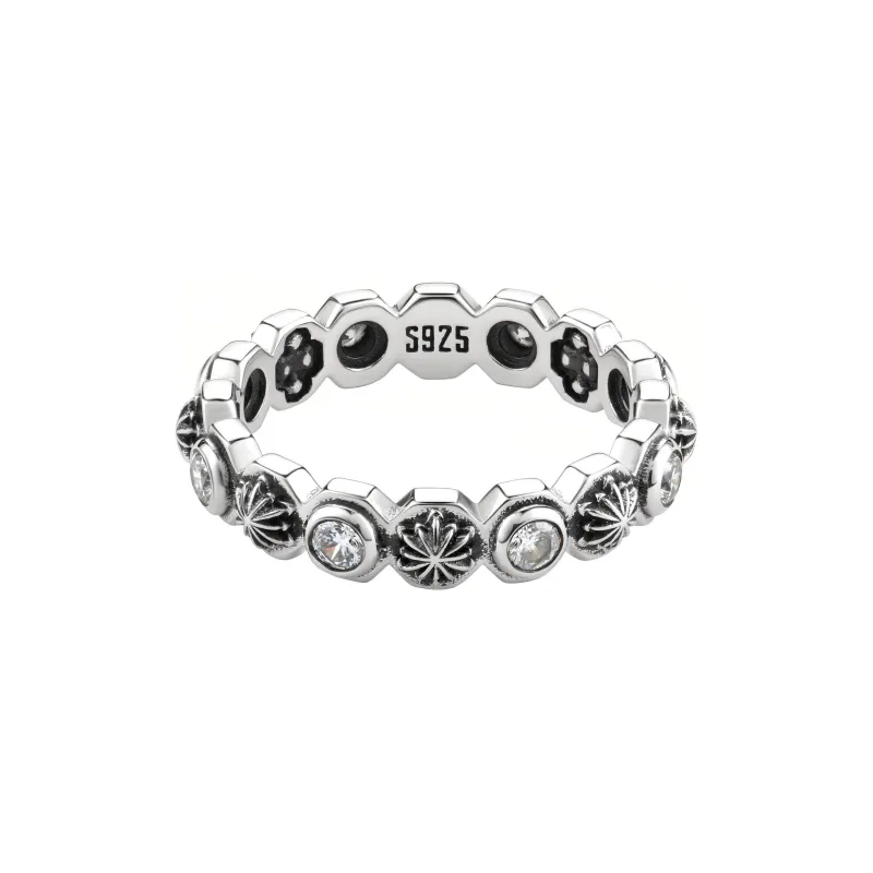 ROCK&RIDE 925 Sterling Silver With White Zircon Inlaid Rings Unisex-0