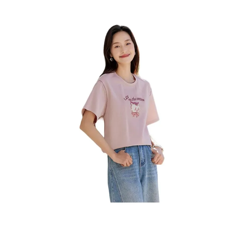 OUNIXUE T Shirts Women's Pink-2