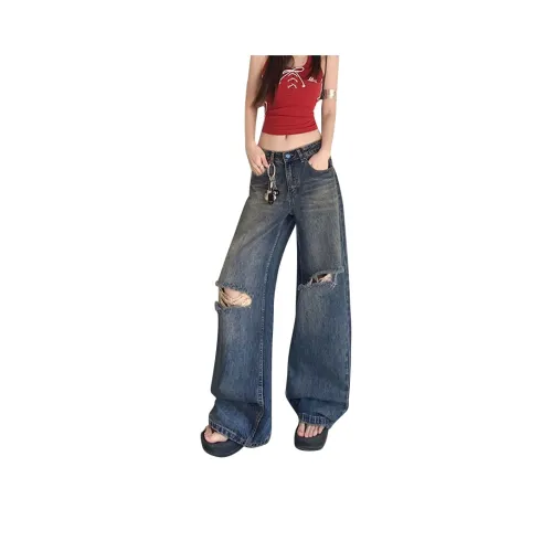 FAIRWHALE Loose Fit Wide Leg Jeans Women's Blue