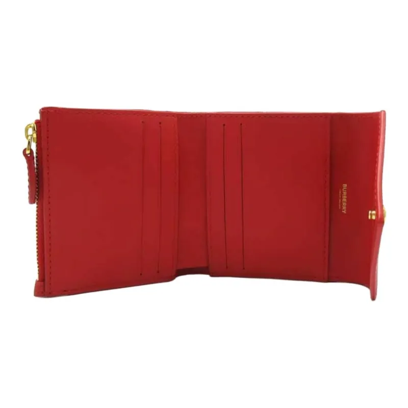 Burberry Cotton With Leather Wallet Mini Women's Red & Brown-4