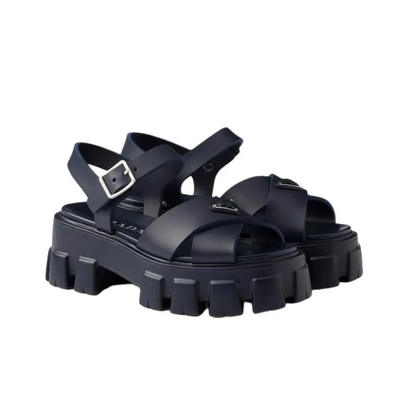 PRADA Monolith One Strap Sandals 5.5cm Women's Marine Blue-2