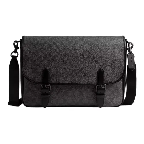 COACH Hitch Coated Canvas With Calfskin Messenger Bag Shoulder Bag Large Size Men's Charcoal