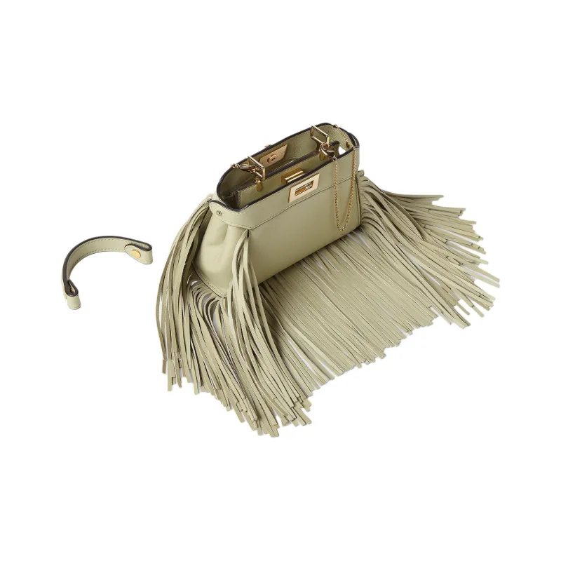 FENDI Peekaboo Nappa Soft Leather Shoulder Bag, Crossbody Bag, Handbag Extra Mini Women's Green-3