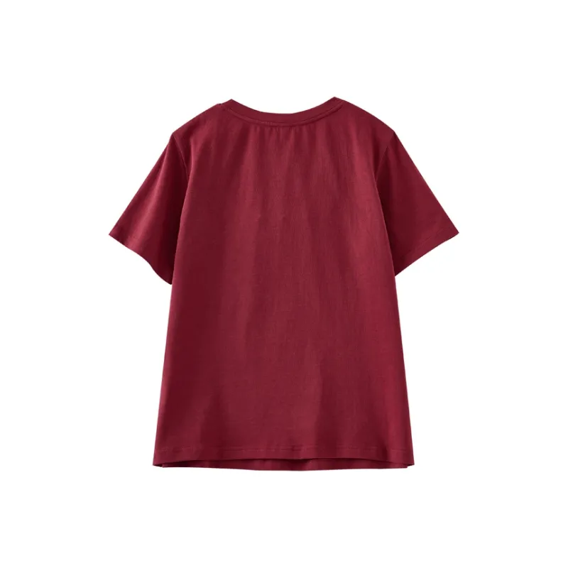 OUNIXUE T Shirt Women's Dark Red-1