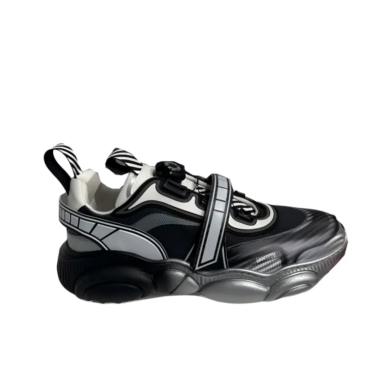 MOSCHINO Low Top Casual Shoes Women's Black Silver-1