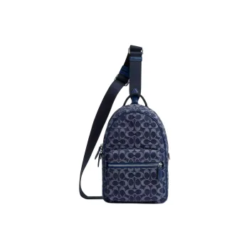 COACH Charter Denim With Calfskin Sling Bag Small Size Men's Dark Blue
