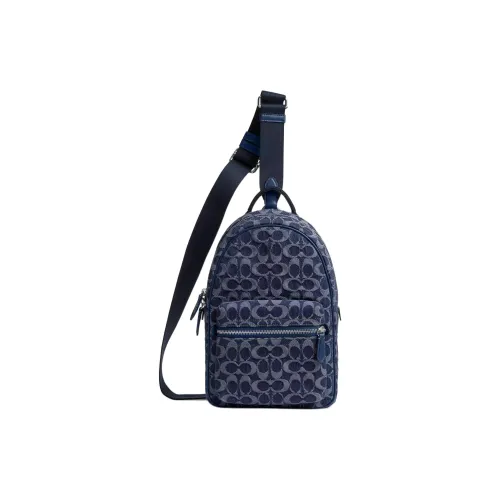 COACH Charter Denim With Calfskin Sling Bag Small Size Men's Dark Blue