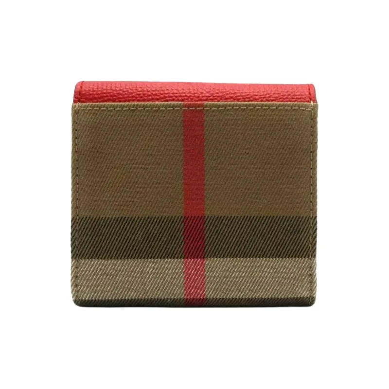 Burberry Cotton With Leather Wallet Mini Women's Red & Brown-2