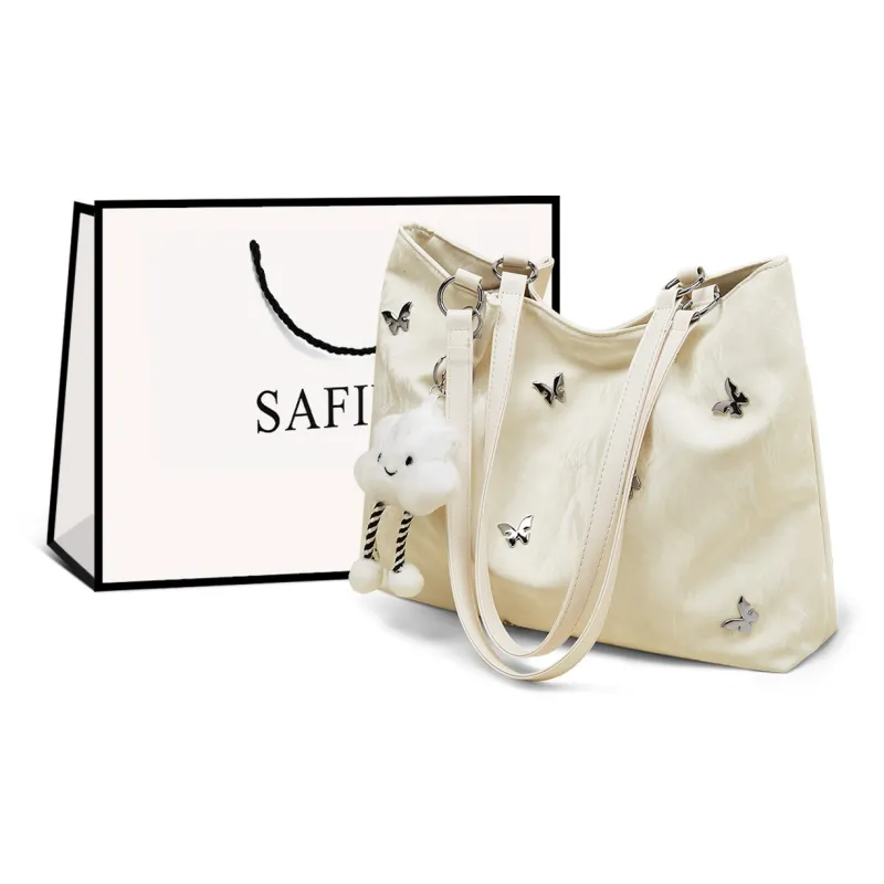 Safiya Synthetic Leather Tote Bag Shopping Bag Shoulder Bags Women's Black/White-3
