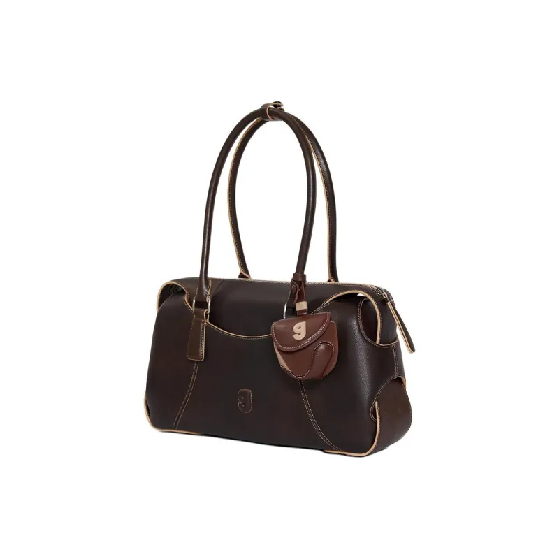 KUNOGIGI Cow Leather Shoulder Bag Large Size Women's Sandy Brown With A Brushstroke Effect-6
