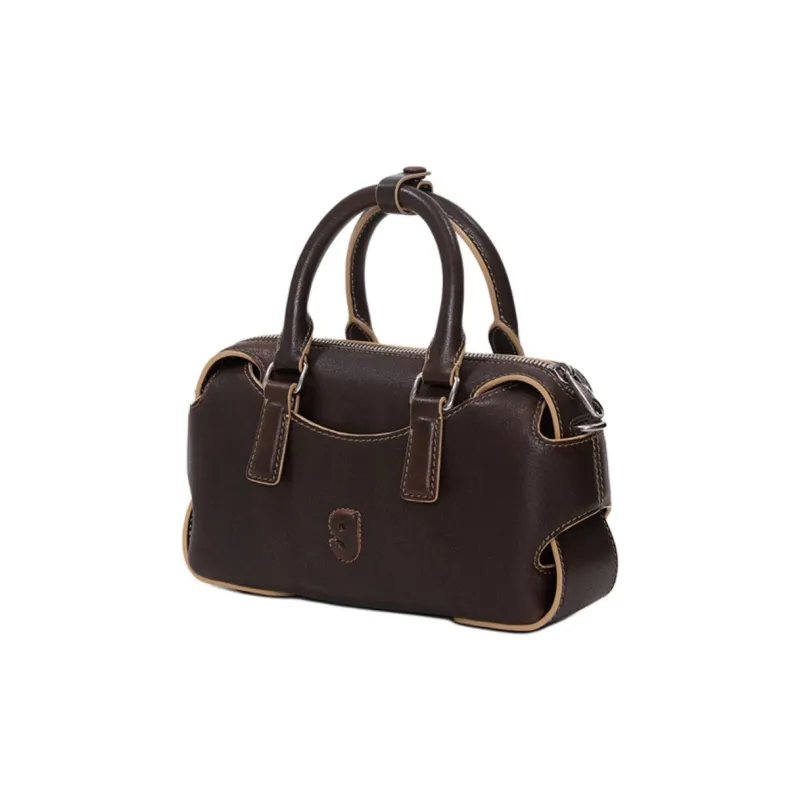 KUNOGIGI Cow Leather With Synthetic Leather Handbag Small Size Women's Sand Painting Brown-0