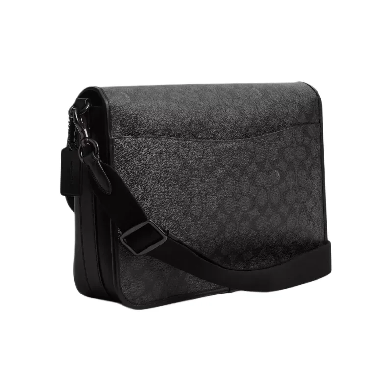 COACH Hitch Coated Canvas With Calfskin Messenger Bag, Shoulder Bag Tubas Men's Charcoal-1