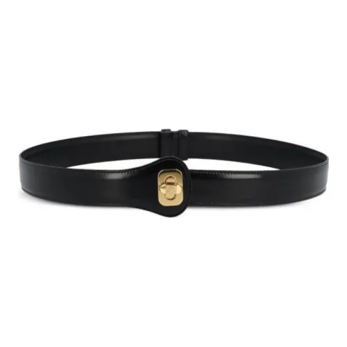 CELINE Calfskin, Metal Leather Belts Women's Black 3cm