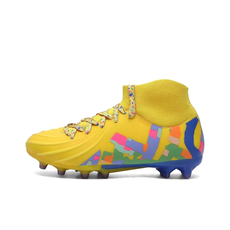 Kuding Soccer Shoes Unisex High Top White/Yellow/Blue-10