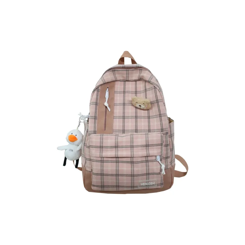 H YXIANG Cotton Linen Blend Backpack Refreshing Plaid Backpack Regular Unisex Multicolor-4