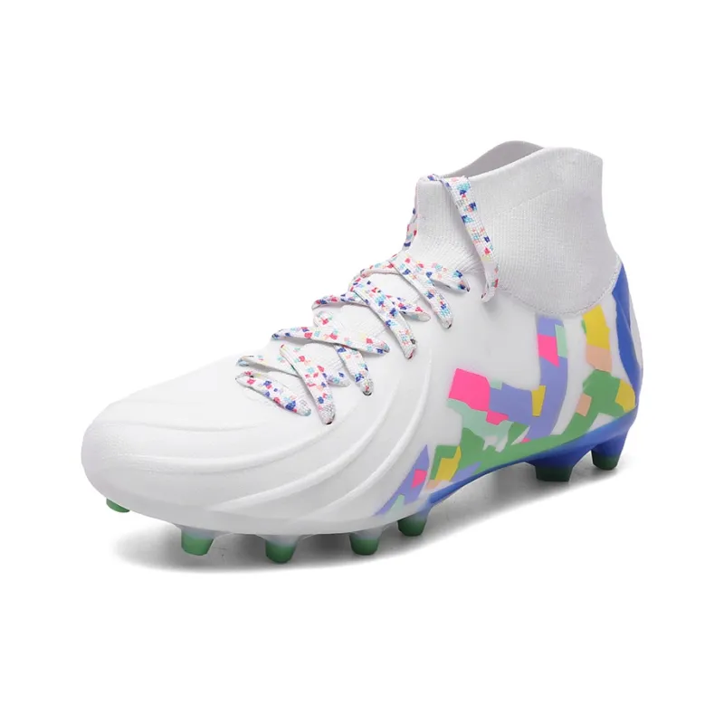 Kuding Soccer Shoes Unisex High Top White/Yellow/Blue-6