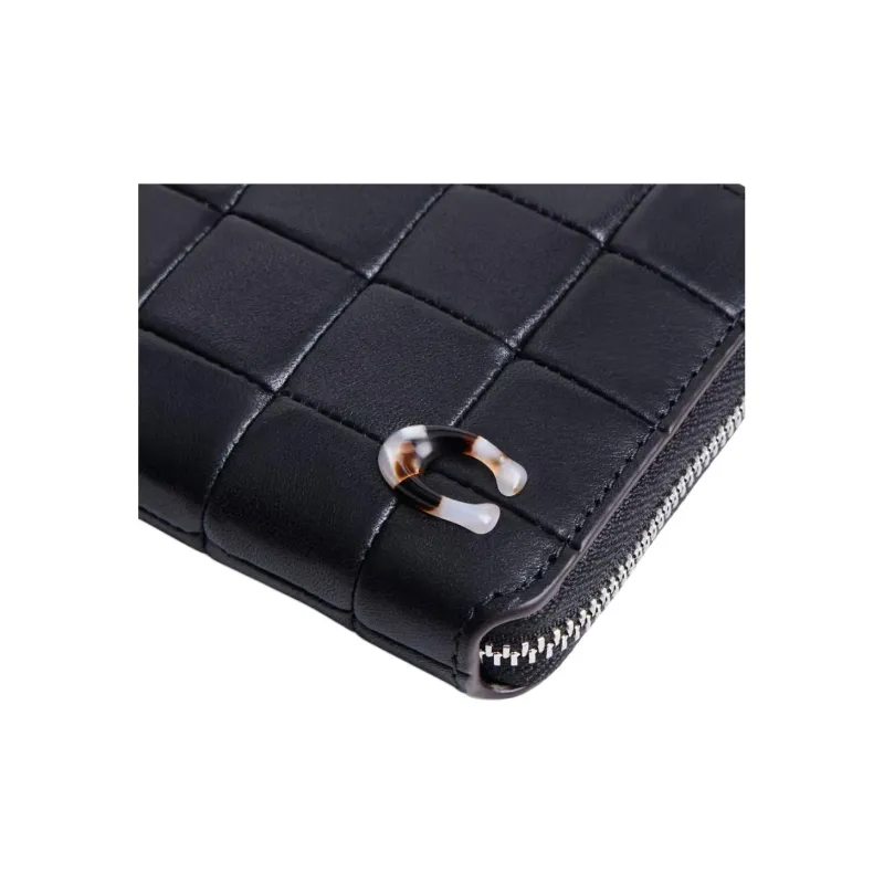 COACH Zip Around Leather Wallet Mini Women's Black-5