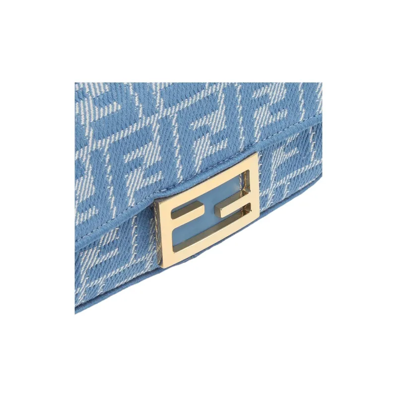 FENDI Baguette Cotton Shoulder Bag Crossbody Bag Handbag Mini Women's Blue-4