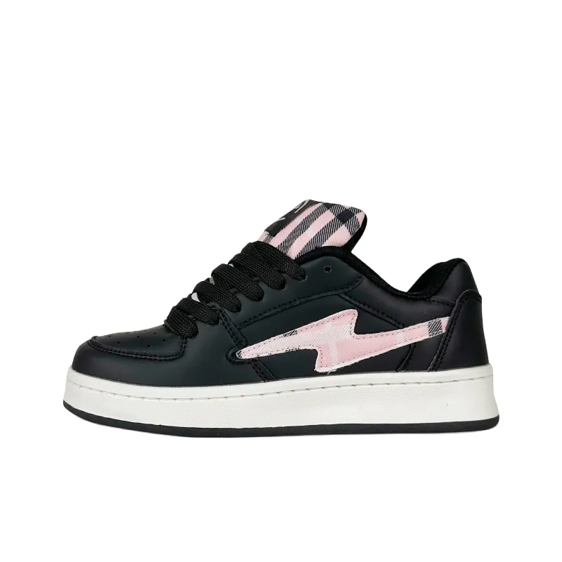 BKAE Durable Lightweight And Breathable Low Top Skateboard Shoes Unisex Black Pink-0