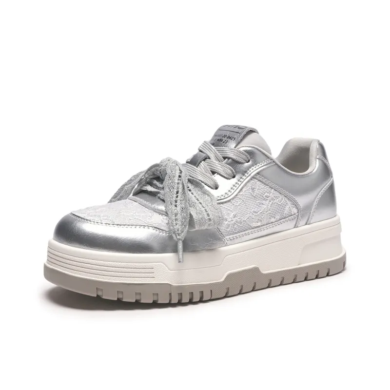 Hotwind Cream Lace Series Height Increasing Low Top Skateboard Shoes Women's-6