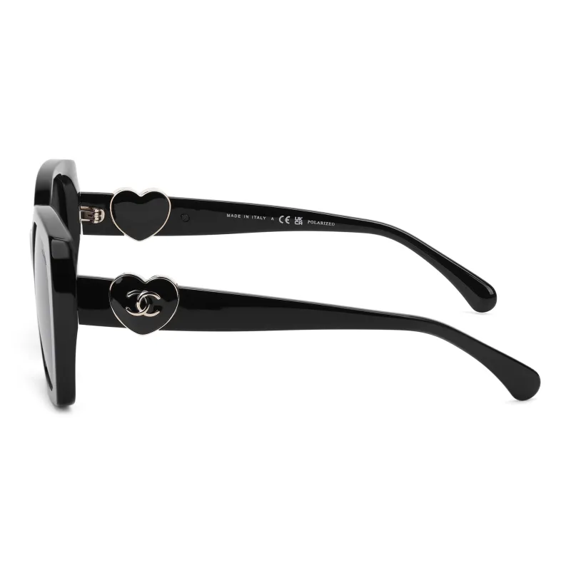 CHANEL Acetate Irregular Shape Sunglasses Women's Black-3