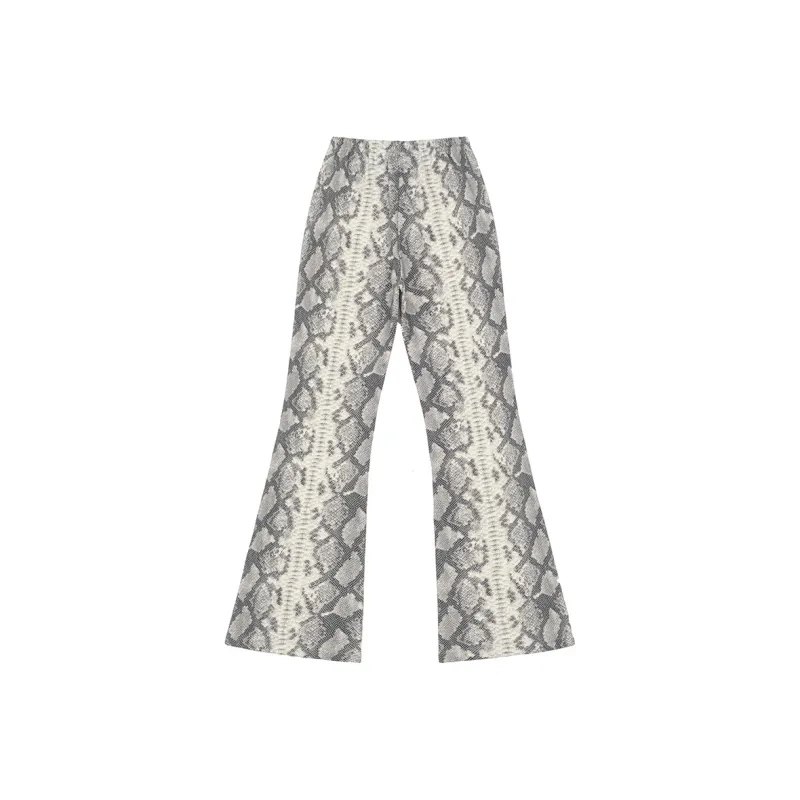SMFK Casual Pants Women's White Snake Pattern-1