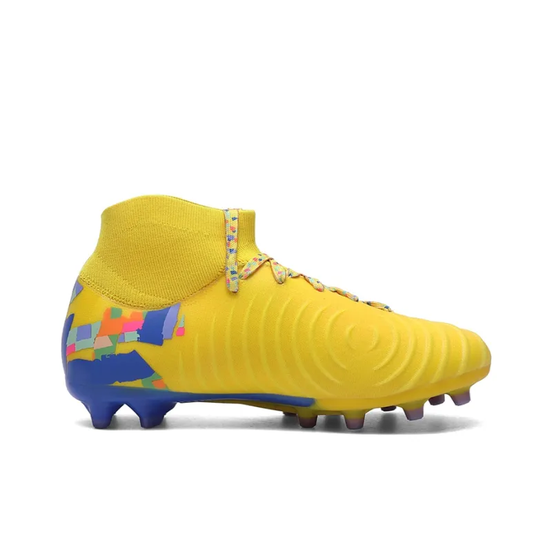 Kuding Soccer Shoes Unisex High Top White/Yellow/Blue-12