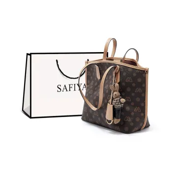 Safiya PVC Patch PU Tote Bag Shopping Bag Shoulder Bags Women's Coffee