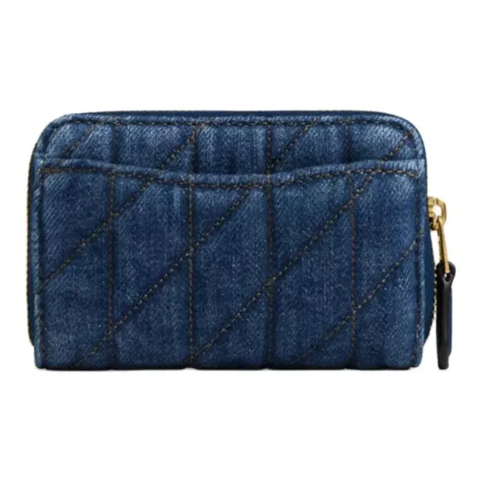 COACH Essential Denim With Nappa Leather Card Holder Small Size Women's Denim & Brass & Dark Blue-1