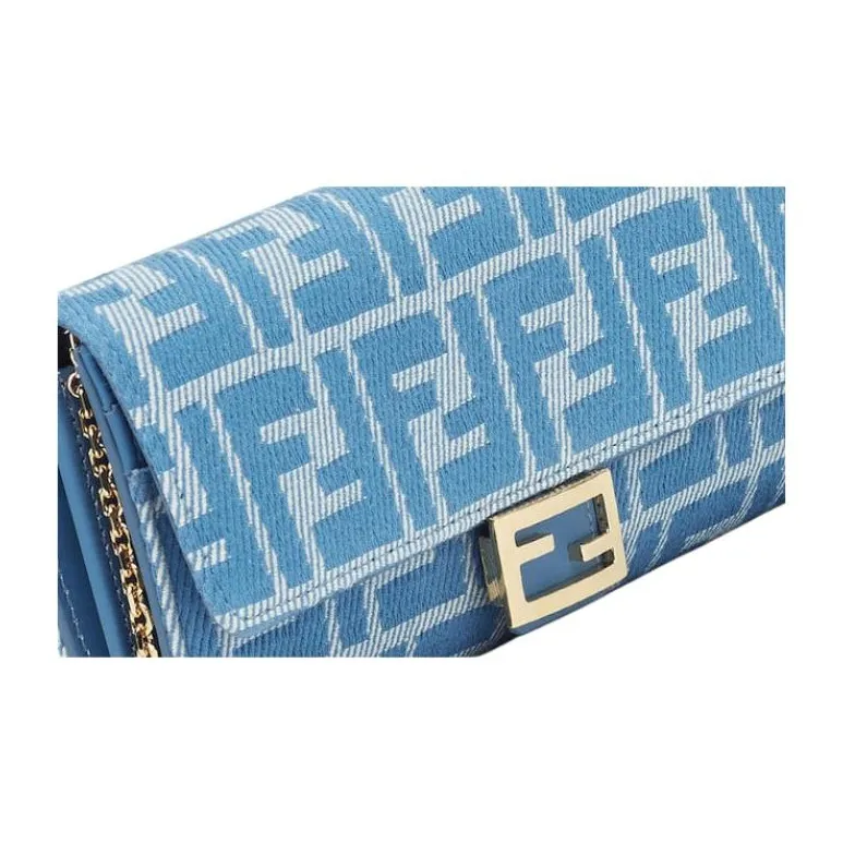 FENDI Jacquard Wallet Handheld Crossbody Bag Shoulder Bag Women's Blue-5