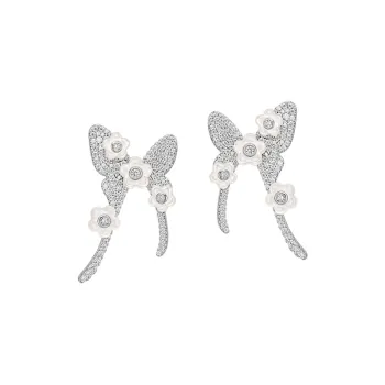 HEFANG 925 Sterling Silver Mother Of Pearl Floral Butterfly Hoop Earrings Women's
