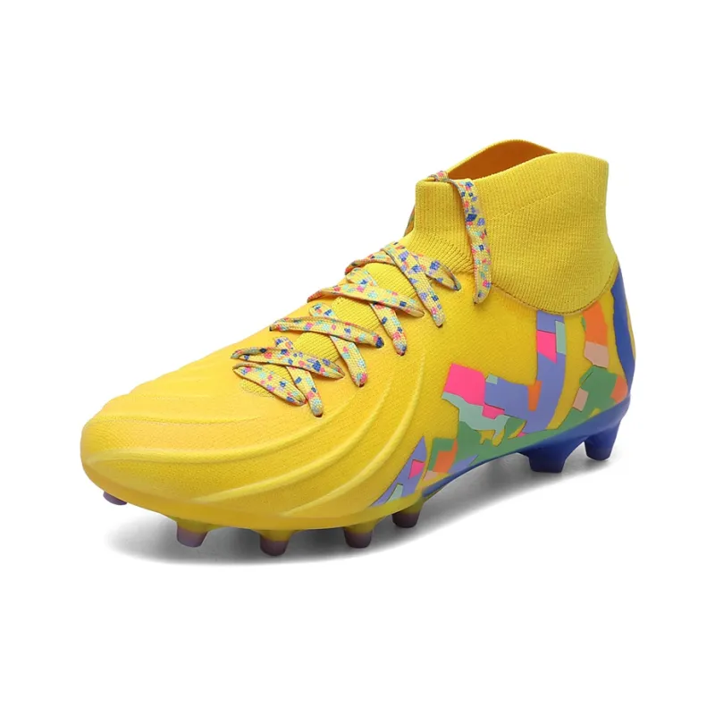 Kuding Soccer Shoes Unisex High Top White/Yellow/Blue-11